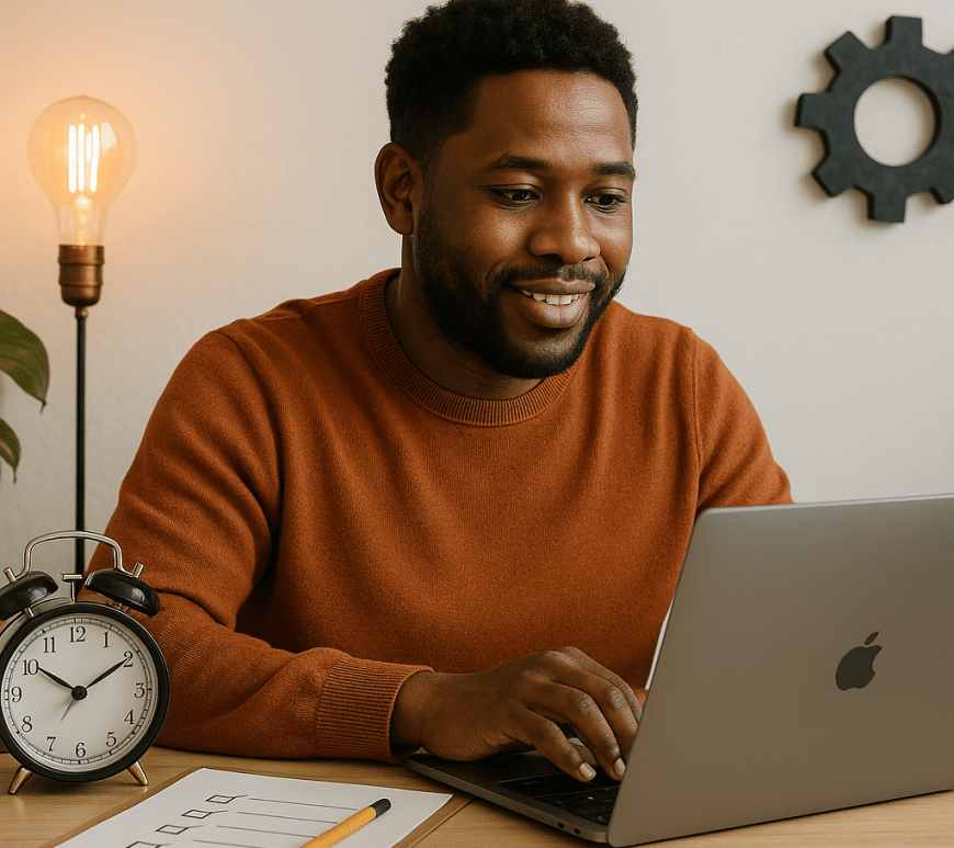 A man working on his Mac to depict productivity
